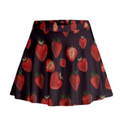 Watercolor Strawberry Mini Flare Skirt by SychEva