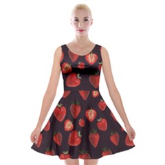 Watercolor Strawberry Velvet Skater Dress by SychEva