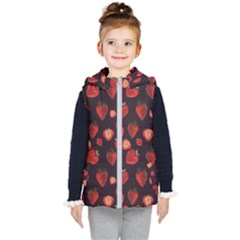 Watercolor Strawberry Kids  Hooded Puffer Vest by SychEva