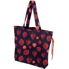 Watercolor Strawberry Drawstring Tote Bag by SychEva