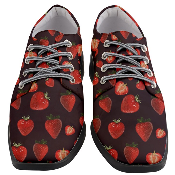 Watercolor Strawberry Women Heeled Oxford Shoes