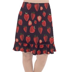 Watercolor Strawberry Fishtail Chiffon Skirt by SychEva