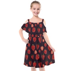 Watercolor Strawberry Kids  Cut Out Shoulders Chiffon Dress by SychEva