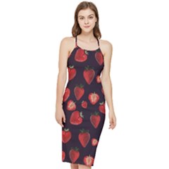 Watercolor Strawberry Bodycon Cross Back Summer Dress by SychEva