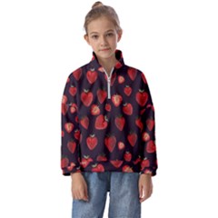 Watercolor Strawberry Kids  Half Zip Hoodie by SychEva