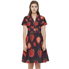 Watercolor Strawberry Short Sleeve Waist Detail Dress by SychEva