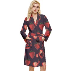 Watercolor Strawberry Long Sleeve Velvet Robe by SychEva