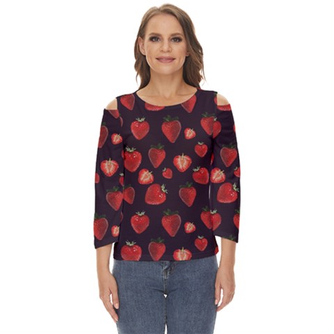 Watercolor Strawberry Cut Out Wide Sleeve Top by SychEva