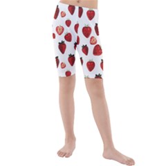 Strawberry Watercolor Kids  Mid Length Swim Shorts by SychEva