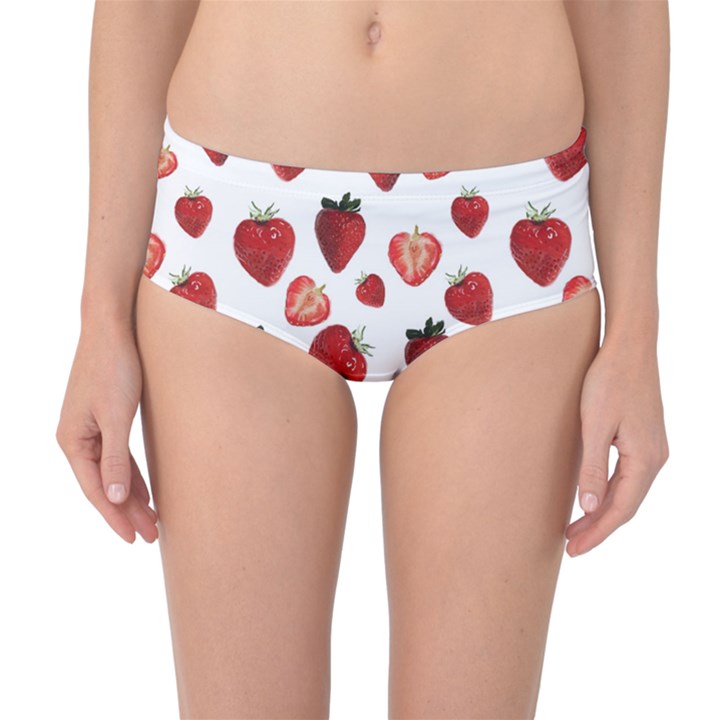 Strawberry Watercolor Mid-Waist Bikini Bottoms