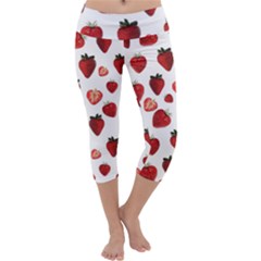 Strawberry Watercolor Capri Yoga Leggings by SychEva