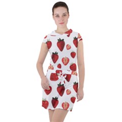 Strawberry Watercolor Drawstring Hooded Dress by SychEva