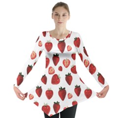 Strawberry Watercolor Long Sleeve Tunic  by SychEva