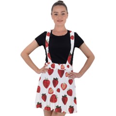 Strawberry Watercolor Velvet Suspender Skater Skirt by SychEva