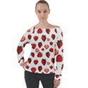 Strawberry Watercolor Off Shoulder Long Sleeve Velour Top View1