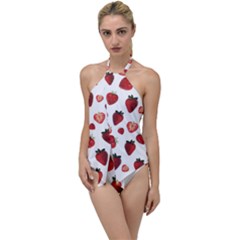 Strawberry Watercolor Go With The Flow One Piece Swimsuit by SychEva