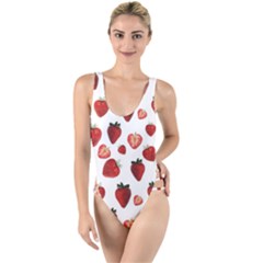 Strawberry Watercolor High Leg Strappy Swimsuit by SychEva