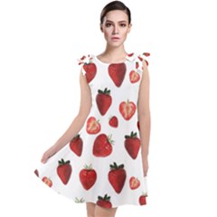 Strawberry Watercolor Tie Up Tunic Dress by SychEva