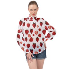 Strawberry Watercolor High Neck Long Sleeve Chiffon Top by SychEva