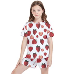 Strawberry Watercolor Kids  Tee And Sports Shorts Set by SychEva