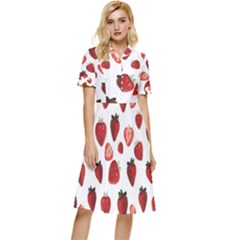 Strawberry Watercolor Button Top Knee Length Dress by SychEva