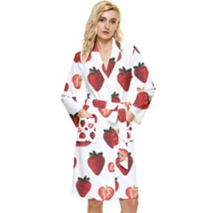 Strawberry Watercolor Long Sleeve Velvet Robe by SychEva