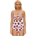 Strawberry Watercolor Knot Front One-Piece Swimsuit View1