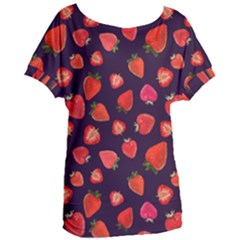 Strawberry On Black Women s Oversized Tee by SychEva