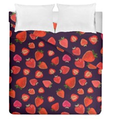 Strawberry On Black Duvet Cover Double Side (queen Size) by SychEva