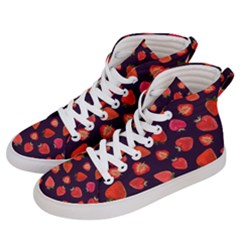 Strawberry On Black Women s Hi-top Skate Sneakers by SychEva