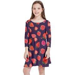 Strawberry On Black Kids  Quarter Sleeve Skater Dress by SychEva