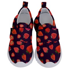 Strawberry On Black Kids  Velcro No Lace Shoes by SychEva