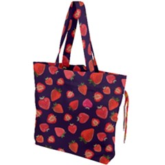 Strawberry On Black Drawstring Tote Bag by SychEva