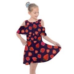 Strawberry On Black Kids  Shoulder Cutout Chiffon Dress by SychEva