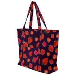 Strawberry On Black Zip Up Canvas Bag by SychEva