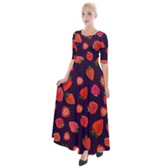 Strawberry On Black Half Sleeves Maxi Dress by SychEva