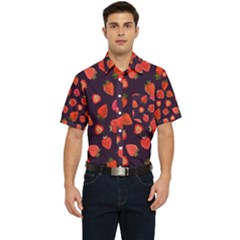 Strawberry On Black Men s Short Sleeve Pocket Shirt  by SychEva