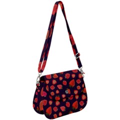 Strawberry On Black Saddle Handbag by SychEva