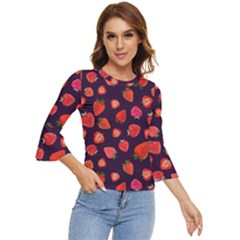 Strawberry On Black Bell Sleeve Top