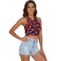 Strawberry On Black Backless Halter Cami Shirt View3