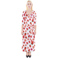 Strawberries Quarter Sleeve Wrap Maxi Dress by SychEva