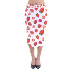 Strawberries Velvet Midi Pencil Skirt by SychEva