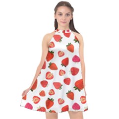 Strawberries Halter Neckline Chiffon Dress  by SychEva