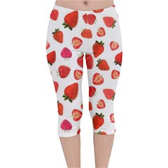 Strawberries Velvet Capri Leggings  by SychEva