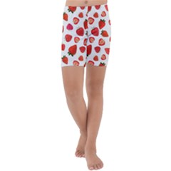 Strawberries Kids  Lightweight Velour Capri Yoga Leggings by SychEva