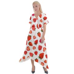 Strawberries Cross Front Sharkbite Hem Maxi Dress by SychEva