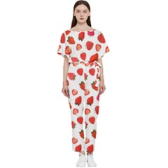 Strawberries Batwing Lightweight Chiffon Jumpsuit by SychEva