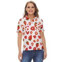 Strawberries Women s Short Sleeve Double Pocket Shirt