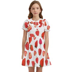 Strawberries Kids  Bow Tie Puff Sleeve Dress by SychEva