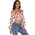 Strawberries Long Sleeve Crinkled Weave Crop Top View3